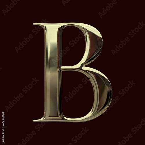 Alphabet letter B with metallic gold texture, bold typeface, 3D rendering, golden font, premium uppercase typography for poster, banner, cover