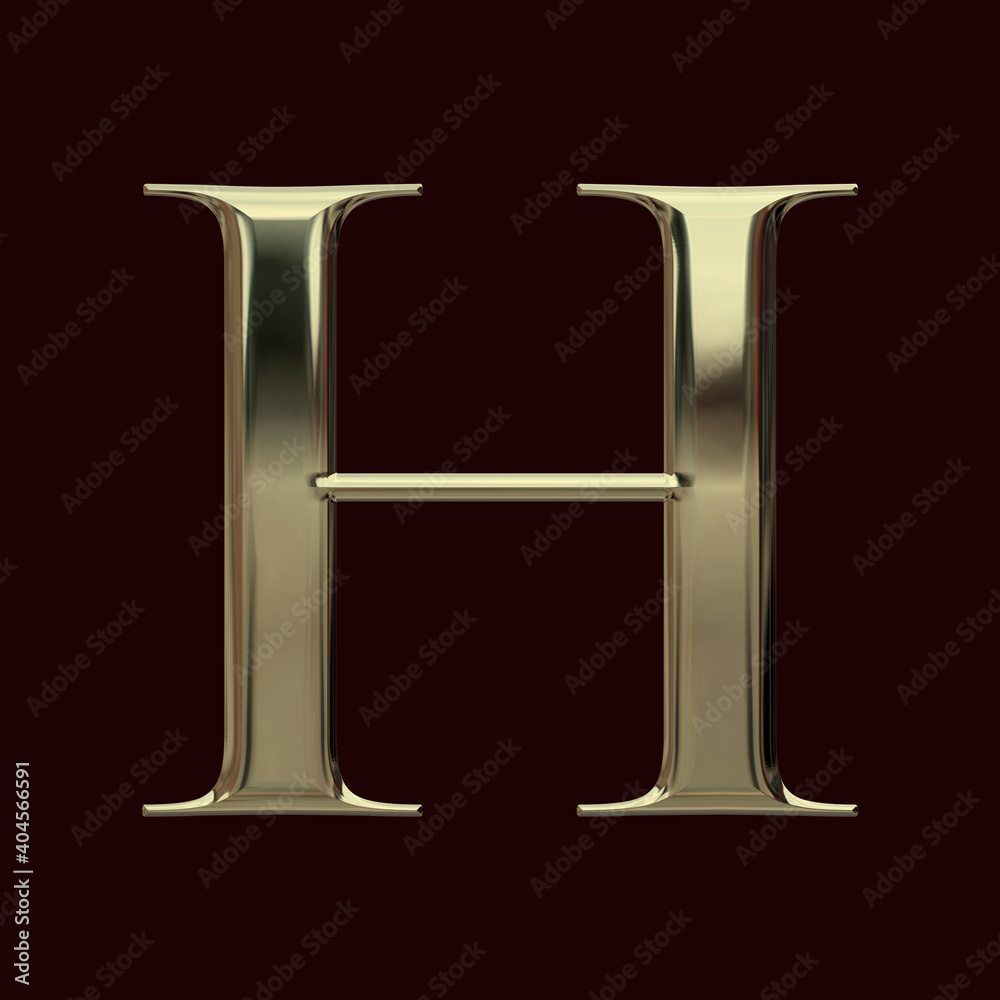 Alphabet letter H with metallic gold texture, bold typeface, 3D rendering, golden font, premium uppercase typography for poster, banner, cover Alphabet letter H with metallic gold texture, bold typeface, 3D rendering, golden font, premium uppercase typography for poster, banner, cover