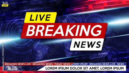 Breaking news live on world map background. Background screen saver on breaking news.