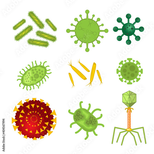 Set of virus and bacteriums laboratory microscope concept vector