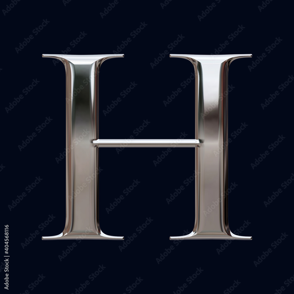 Alphabet letter H with glossy metal texture (chrome, steel, silver), 3D rendering, bold metallic font design, premium uppercase typography for poster, banner, cover Alphabet letter H with glossy metal texture (chrome, steel, silver), 3D rendering, bold metallic font design, premium uppercase typography for poster, banner, cover