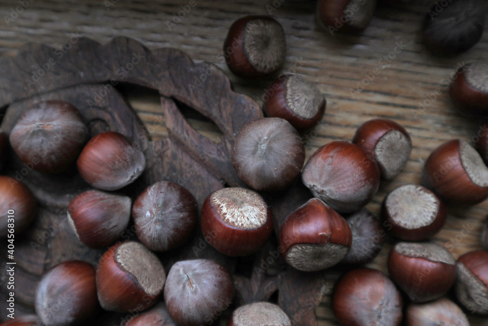 Top view Hazelnuts in nutshell, cracked nuts, wooden background.Top view Hazelnuts in nutshell, cracked nuts, wooden background.
Top view Hazelnuts in nutshell, cracked nuts, wooden background.Top view Hazelnuts in nutshell, cracked nuts, wooden background.