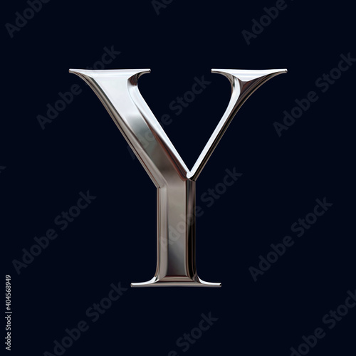 Alphabet letter Y with glossy metal texture (chrome, steel, silver), 3D rendering, bold metallic font design, premium uppercase typography for poster, banner, cover © Aul Zitzke