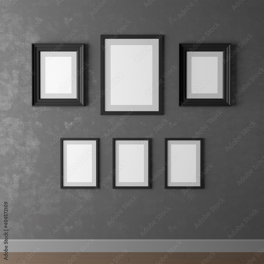 Empty realistic frames mock-up on the wall, 3d illustration set Empty realistic frames mock-up on the wall, 3d illustration set
