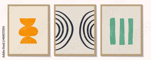 Trendy contemporary set of abstract creative geometric minimalist artistic hand painted composition. Vector posters for wall decor in vintage style