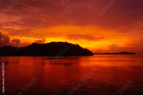 Incredibly beautiful sunset on the island of Lombok in Indonesia