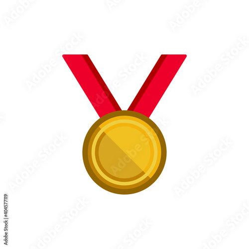 vintage illustration of a golden medal in flat style with long shadow
