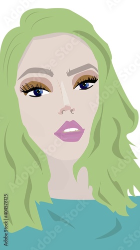 vector illustration girl portrait green hair
