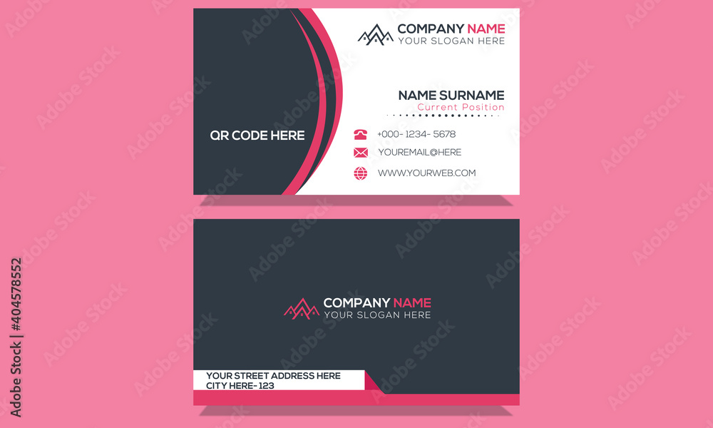 Clean modern professional building construction visiting card template white, black and pink colors.