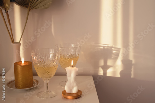 Vintage style composition on the table in light room with natural sunlight photo