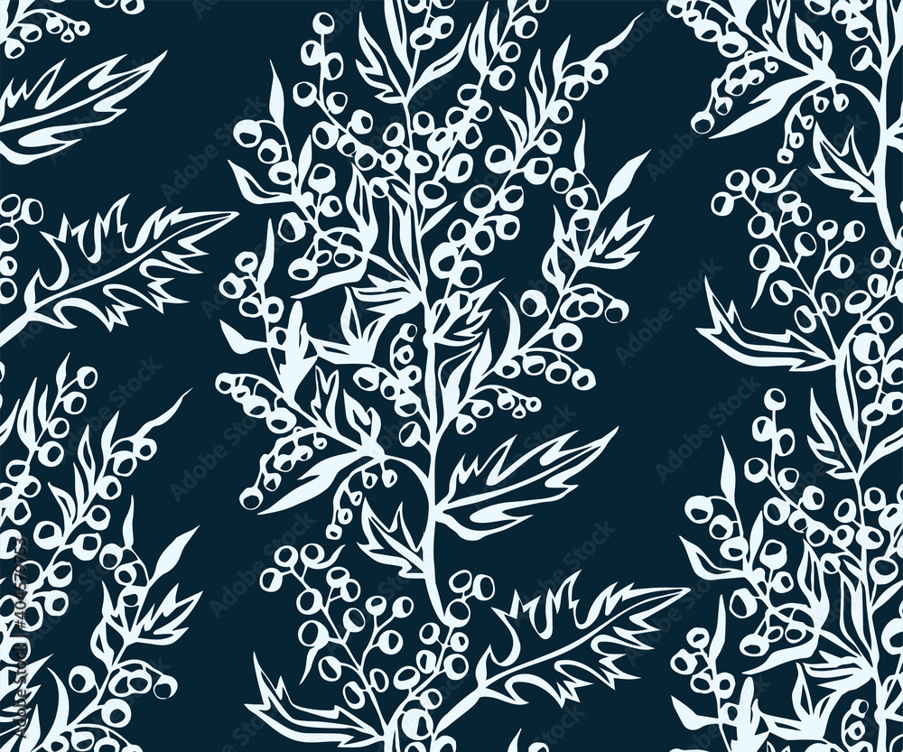 Fototapeta premium Hand drawn artemisia. Hand drawn ink illustration. Modern ornamental decorative background. Vector pattern. Print for textile, cloth, wallpaper, scrapbooking