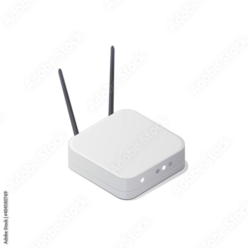 Isometric Router Device on white background. Wireless internet. Vector illustration.