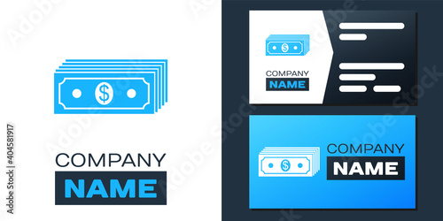 Logotype Paper money american dollars cash icon isolated on white background. Money banknotes stack with dollar icon. Bill currency. Logo design template element. Vector.
