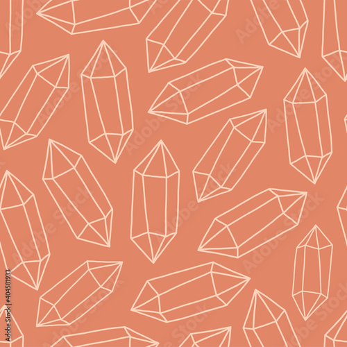 Doodle gems seamless vector pattern Linear magic boho crystal terracotta background Abstract geometric backdrop