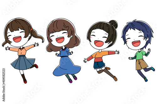 ジャンプしている女の子たちのイラスト