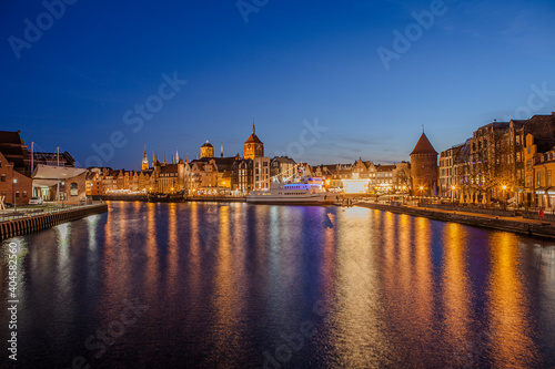 Historic old town in Gdansk after sunset, Poland