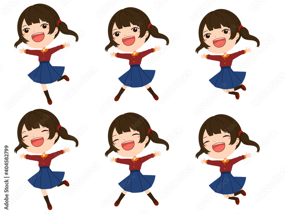 ジャンプしている女の子の表情 ポーズ差分イラストセット Stock Vector Adobe Stock