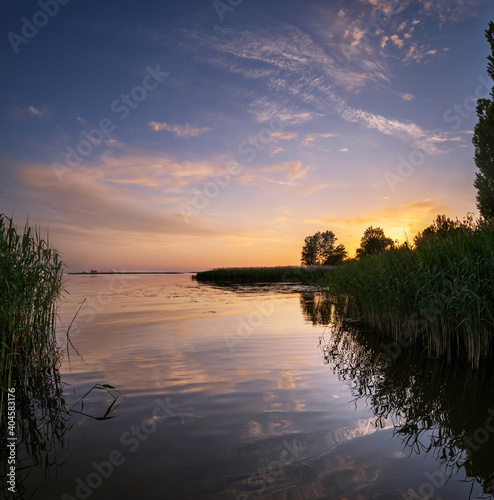 Dnipro river summer sunset twilight landscape  Ukraine