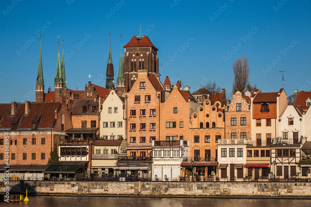 Historic old town and historic harbor crane in Gdansk, Poland