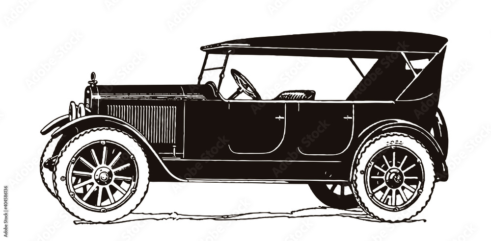Vintage sedan touring car, after antique drawing from early 20c.
