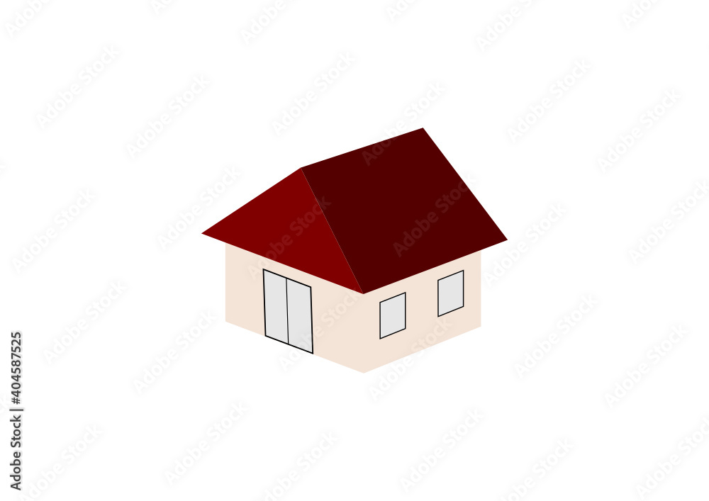 einfaches Wohnhaus, isometrisch einfaches Wohnhaus, isometrisch