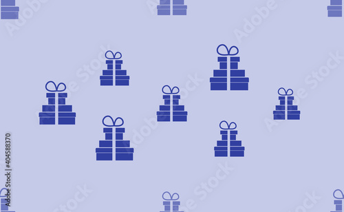 Seamless pattern of large isolated blue set of giftss. The pattern is divided by a line of elements of lighter tones. Vector illustration on light blue background