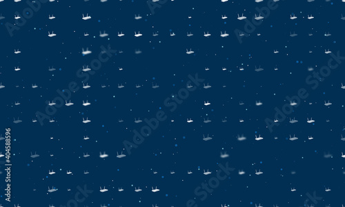 Seamless background pattern of evenly spaced white router symbols of different sizes and opacity. Vector illustration on dark blue background with stars