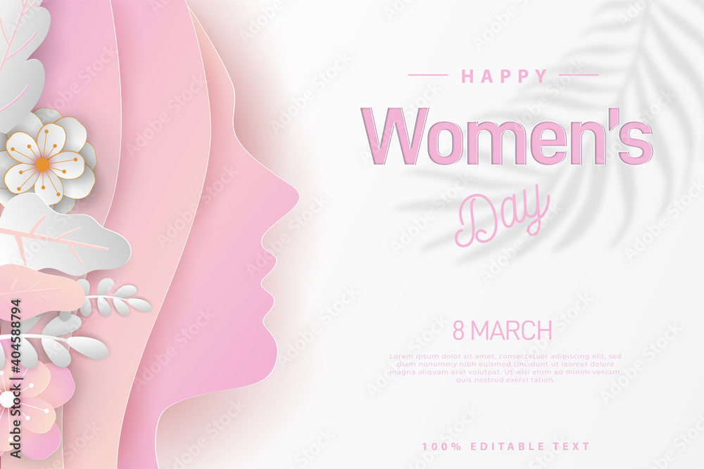 Fototapeta happy women's day banners illustration love, paper cut art style with editable text effect. Premium Vector
