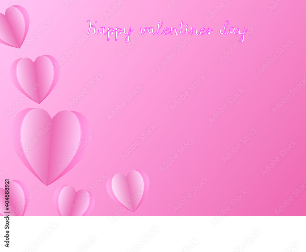 Happy Valentine's Day banner. Holiday background design with big heart made of pink, red and blue Origami Hearts on black fabric background.