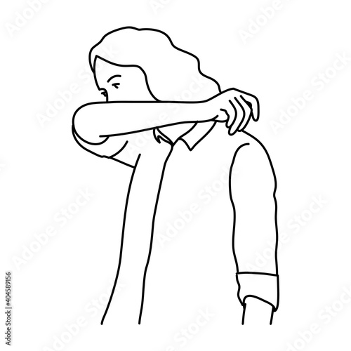 Woman сover your mouth and nose with arm when cough or sneeze. 