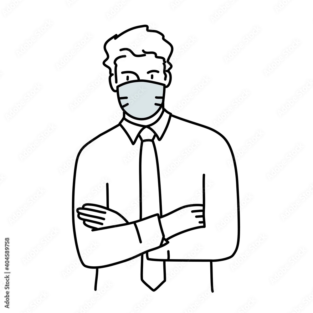 Business man in protective mask with crossed arms.
