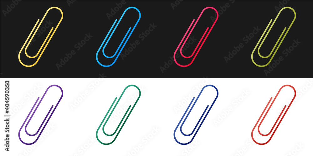 Set Paper clip icon isolated on black and white background. Vector.