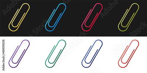 Set Paper clip icon isolated on black and white background. Vector.