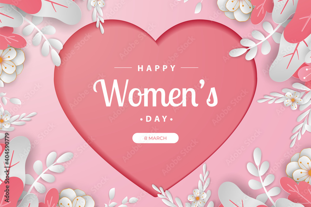 happy women's day banners illustration love, paper cut art style. Premium Vector