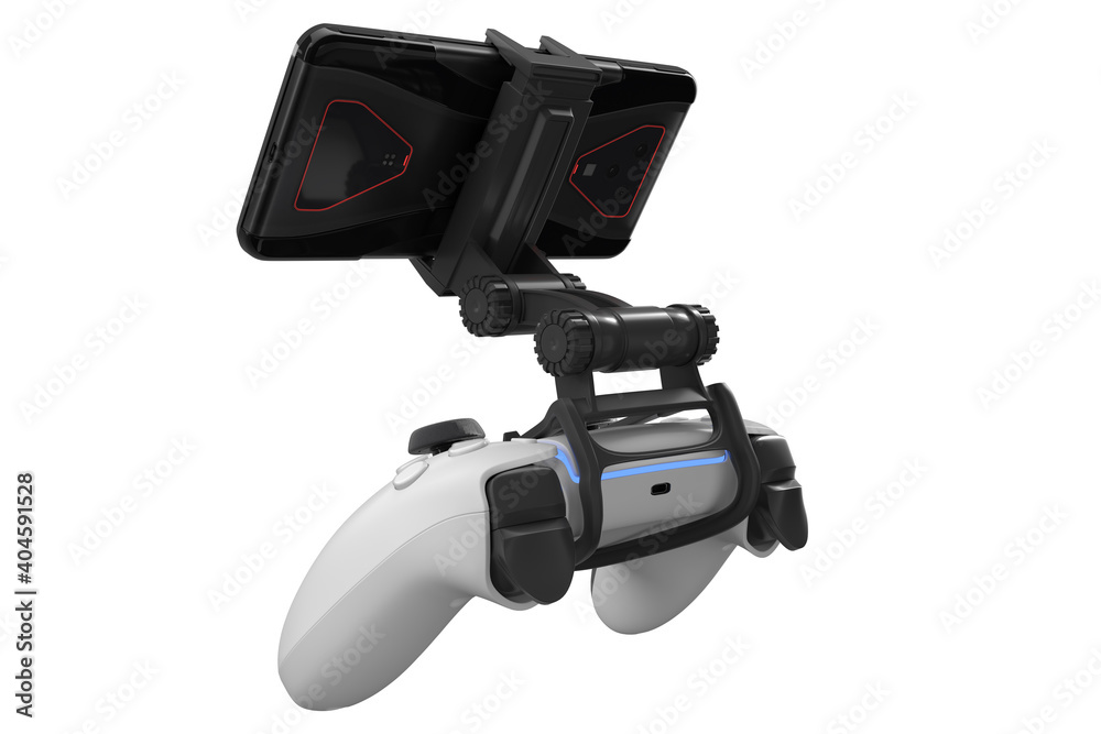 Realistic joystick for playing games on a mobile phone isolated on white