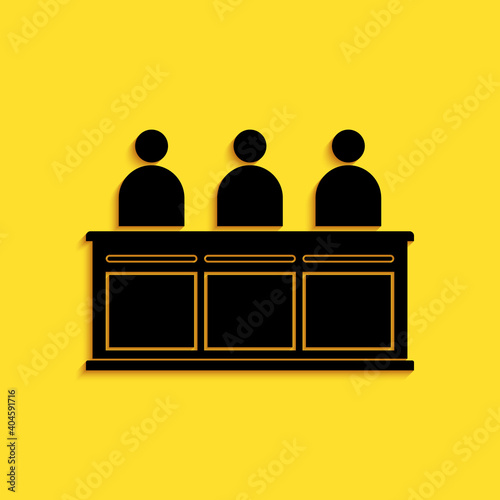 Black Jurors icon isolated on yellow background. Long shadow style. Vector.