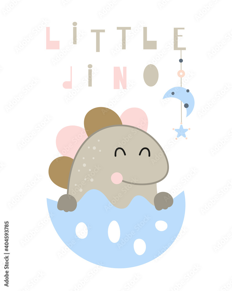 Boho cute dinosaur baby in egg - poster for nursery design. Vector Illustration. Kids illustration for baby clothes, greeting card, wrapping paper. Lettering Little dino. Boho cute dinosaur baby in egg - poster for nursery design. Vector Illustration. Kids illustration for baby clothes, greeting card, wrapping paper. Lettering Little dino.