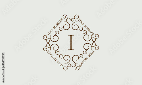 Vintage stylish decorative monogram with possible inscription and letter I Exclusive brown logo on a light background for cafe, business symbol, restaurant, hotel, invitations, menu, labels, fashion