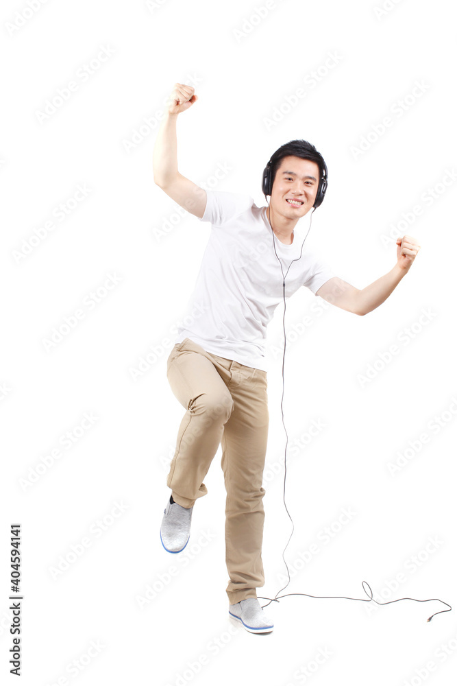 A Young man in vitality with earphone A Young man in vitality with earphone
