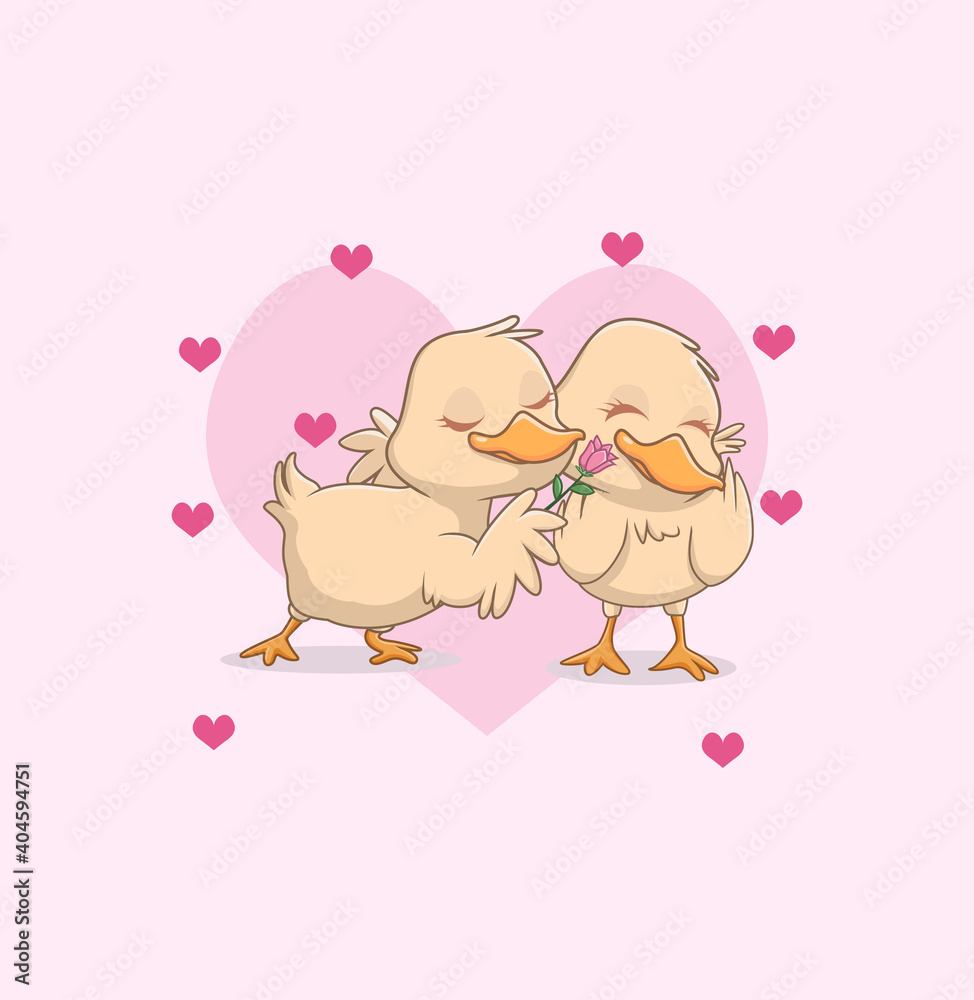 illustration of cute litte duck couple in love