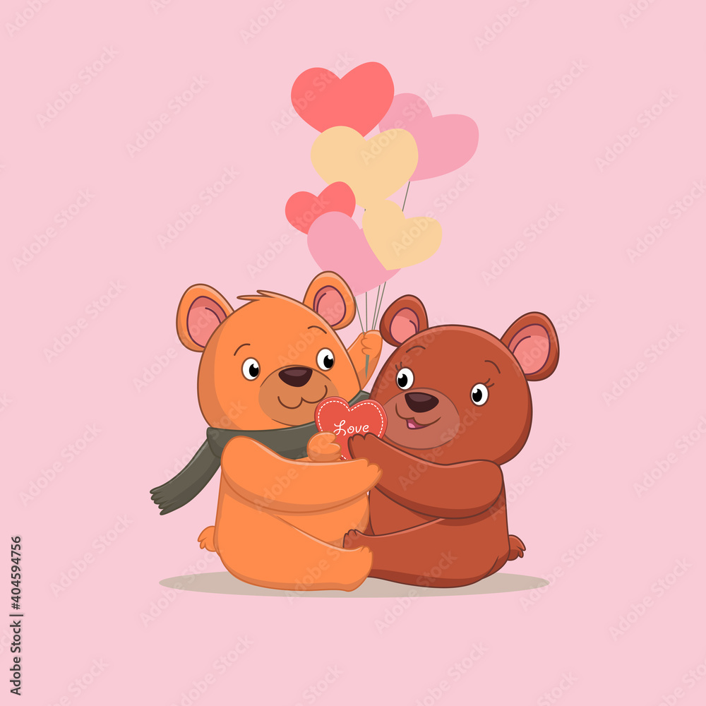 cute brown bear couple in love