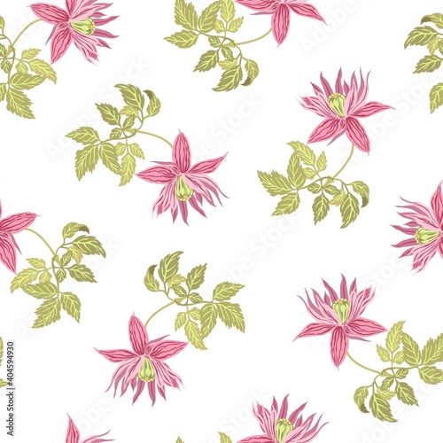 Vector illustration of exotic flowers and leaves. Floral pattern. For poster, greeting card, invitation, flyer, cover, banner, textile and other graphic design.