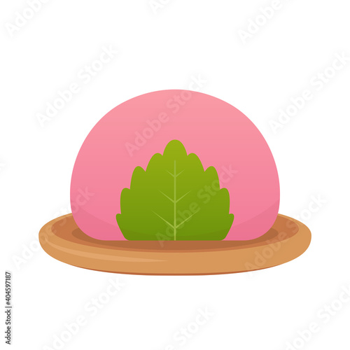 Sakura mochi vector. Sakura mochi is japan food. mochi on white background.