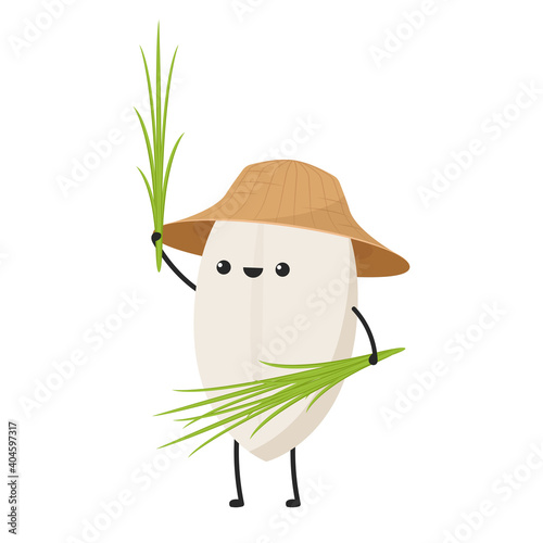 Rice character design. rice vector on white background. rice seed.