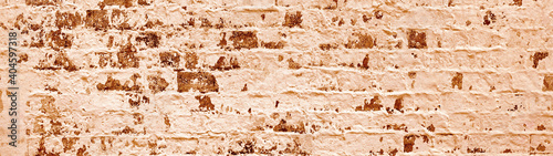 Rusty Brown Concrete Wall Banner. Textured Plaster Masonry Material. Shabby Design Eroded Brickwork.