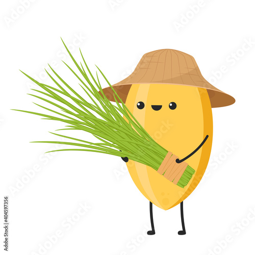 Rice character design. rice vector on white background. rice seed.