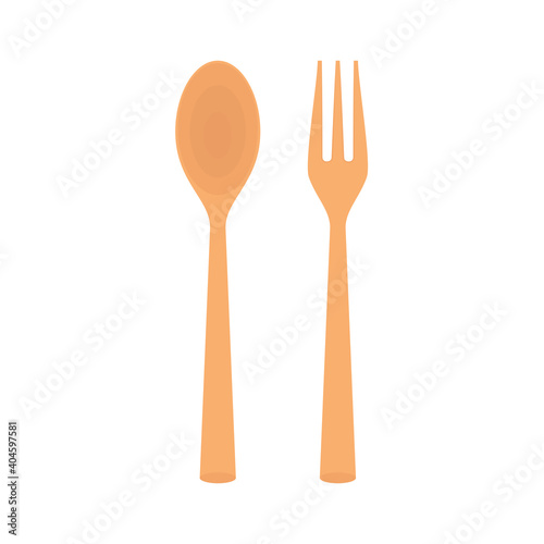Spoon and fork on white background. spoon and fork vector. Wood spoon and  wood fork.