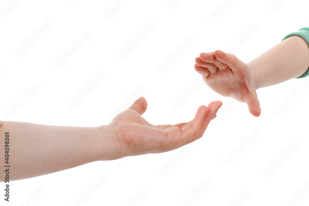 Two male hands reaching towards each other Two male hands reaching towards each other