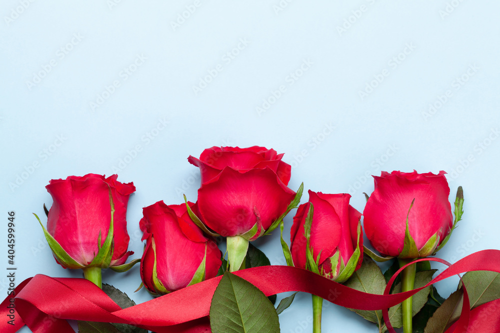 Valentines day greeting card with red rose flowers