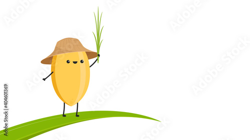 Rice character design. rice vector on white background. rice seed.